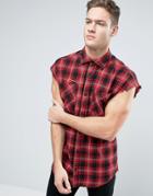 Jack & Jones Originals Sleeveless Checked Shirt In Oversized Fit - Red