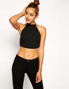 Asos Crop Top With Halter Neck In Crepe - Black