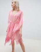 Pieces Beach Caftan With Fringing - Pink
