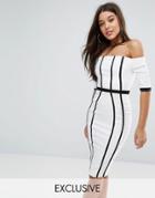 Vesper Off Shoulder Paneled Pencil Dress With Satin Straps - White