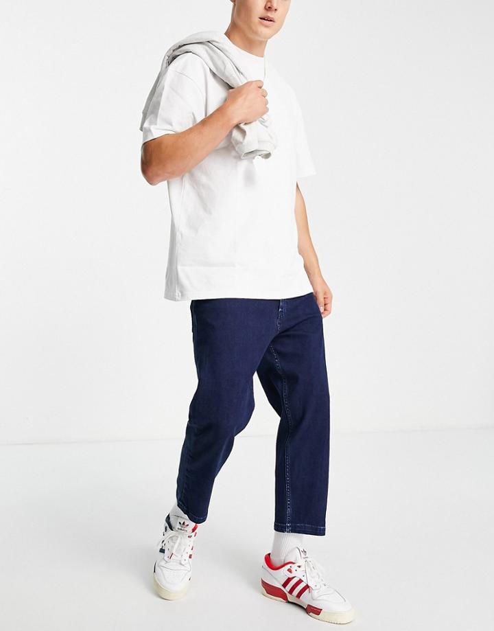 Hugo 338 Relaxed Crop Jeans In Mid Wash-navy