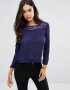 Unique 21 Chiffon Top With Lace Detail - Navy
