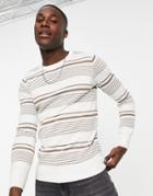 Gianni Feraud Brown Crochet Stripe Crew Neck Sweater-white