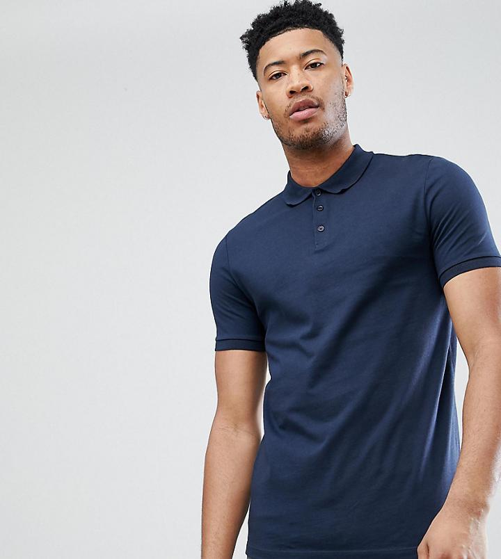Asos Design Tall Polo Shirt In Navy - Navy