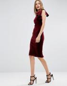 Asos Premium Velvet One Shoulder Ruffle Midi Dress - Red