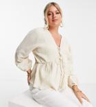 Asos Design Maternity Natural Crinkle Lace Up Front Top In Oatmeal-black