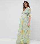 Hope & Ivy Maternity Floral Printed Maxi Dress With Thigh Split - Multi