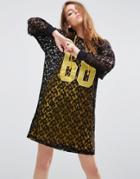 Asos Lace Hoodie Dress With Contrast Lining - Black