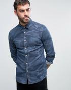 Asos Skinny Denim Shirt With Camo Print - Gray