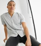 Asos Design Tall Relaxed Revere Jersey Shirt In Beige Slub Fabric-neutral