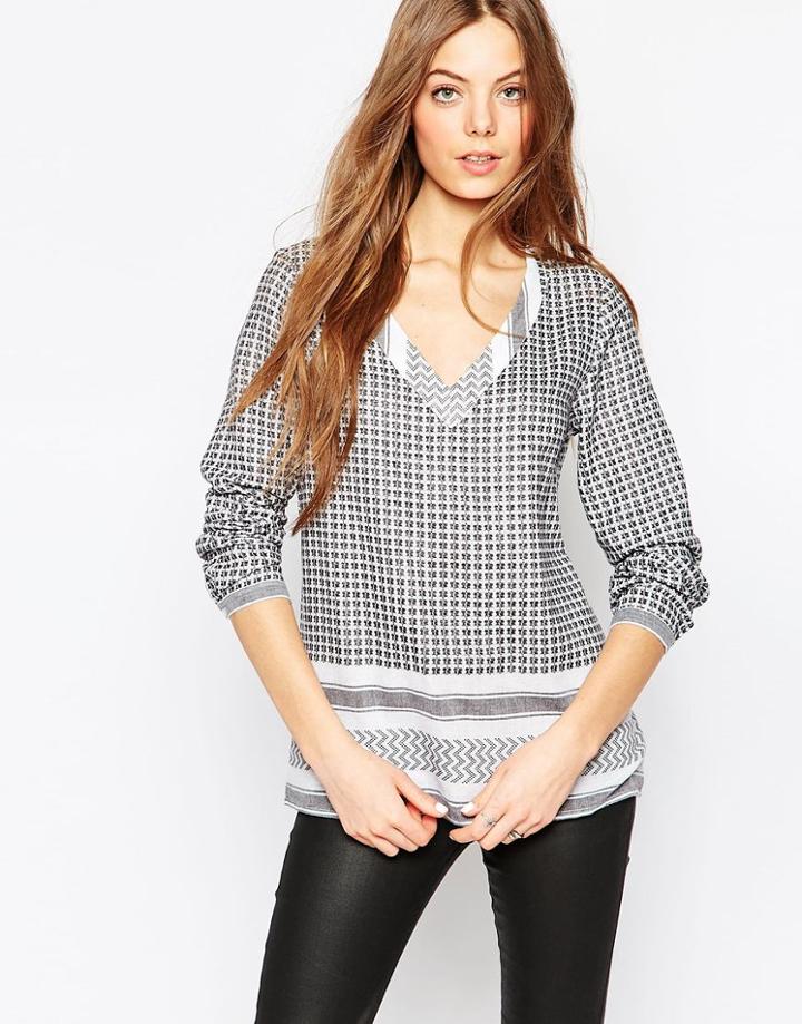 Vila V Neck Striped Top - Gray