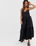 Asos Design Tiered Cami Maxi Dress-black