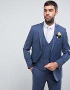 Asos Wedding Slim Suit Jacket In Airforce Blue 100% Merino Wool - Blue