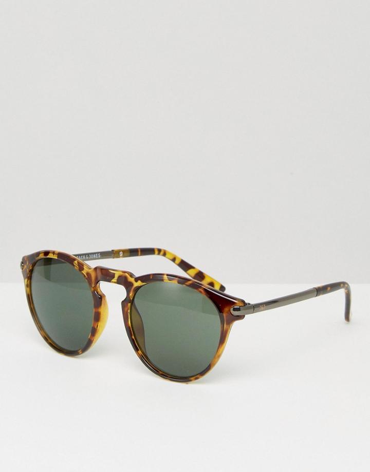 Jack & Jones Round Sunglasses In Tort - Brown