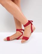 Asos Fiola Tie Leg Flat Sandals - Red