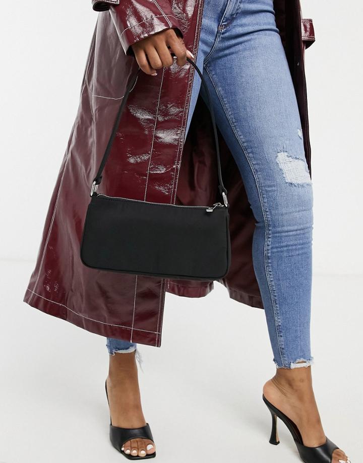 Asos Design Slim 90s Shoulder Bag In Black Nylon