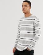 New Look Oversized Long Sleeve Cuff T-shirt In Gray Stripe - Gray