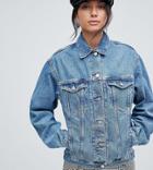 Asos Design Tall Denim Girlfriend Jacket In Midwash Blue - Blue