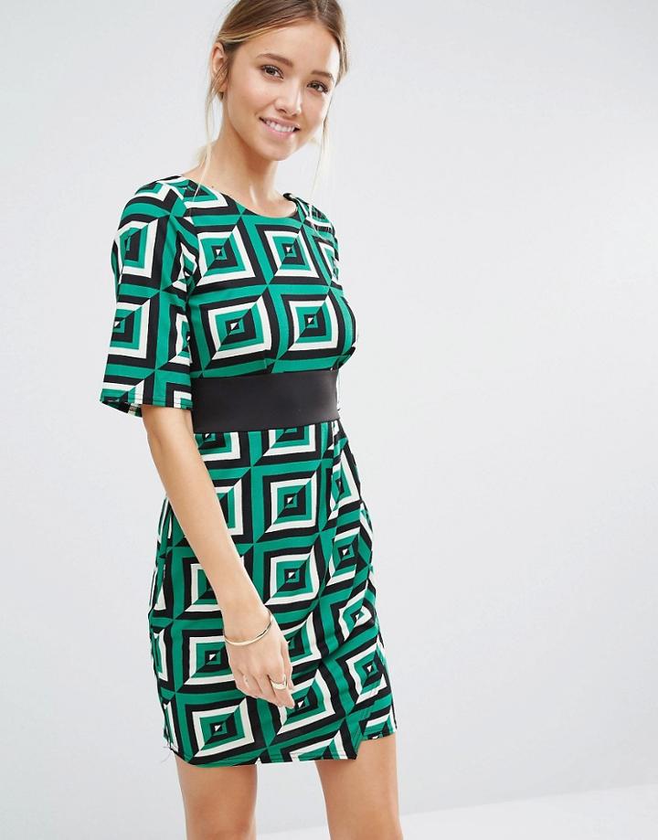 Closet Geo Print Wrap Skirt Dress - Green