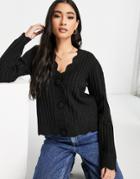 Y.a.s Scallop Edge Cardigan In Black