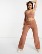Asos Design Set Knit Pants In Soft Boucle Yarn In Taupe-neutral