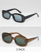Asos Design 2 Pack 90's Square Sunglasses In Black And Brown - Multi
