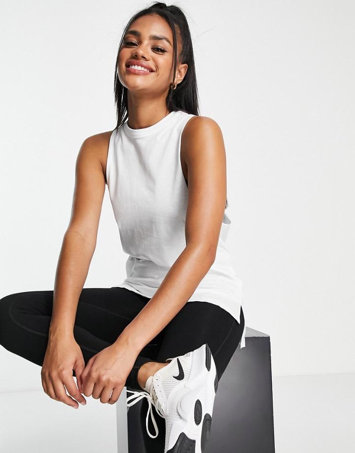 Asos 4505 Icon Tank Top With Drop Arm Hole In Organic Cotton-white