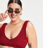 Missguided Plus Crinkle Scoop Bikini Top In Rust-orange
