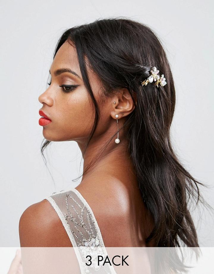 Asos Occasion Pack Of 3 Jewel Hair Clips - Multi