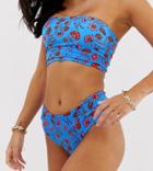 Kulani Kinis Exclusive Reversible High Waist Cheeky Bikini Bottom In Bright Blue And Red Floral Print-multi
