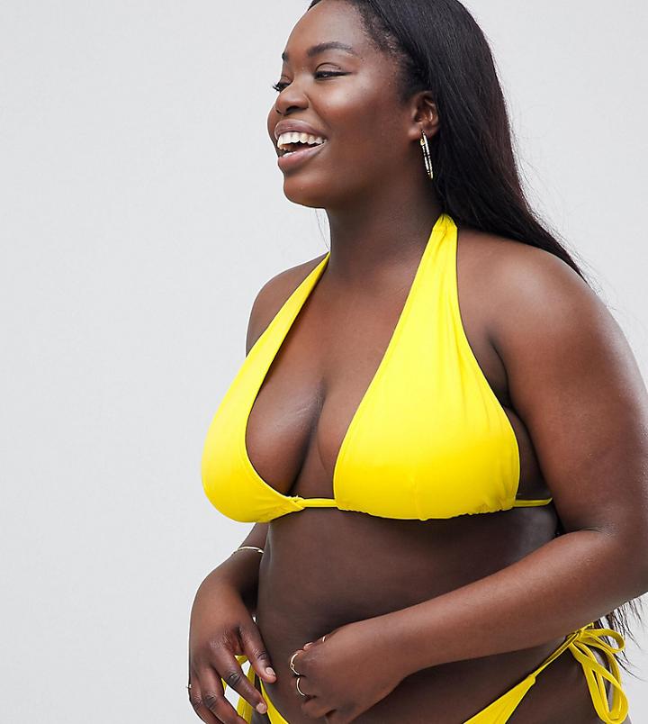 Asos Design Curve Triangle Bikini Top - Yellow