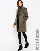 Asos Petite Slim Coat With Seam Detail - Khaki