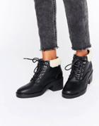 New Look Lace Up Work Boots With Fleece Lining - Black