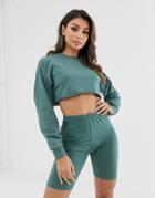 Asos Design Two-piece Super Crop Sweat In Dark Teal-green