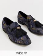 Asos Design Wide Fit Loafers In Peacock Embroidery With Oversized Tassels-multi