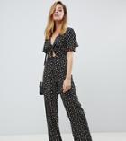 Fashion Union Petite Plunge Front Jumpsuit In Floral Heart Print - Black