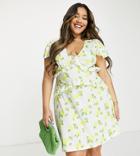 River Island Plus Floral Frill Detail Mini Dress In Cream-white