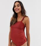 Wolf & Whistle Maternity Exclusive Square Neck Swimsuit In Desert Red-orange