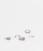 Asos Design 5 Pack Ring Set With Embossing And Textured Design In Burnished Silver