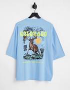 Asos Design Oversized T-shirt In Blue With Colorado Outdoors Front & Back Print