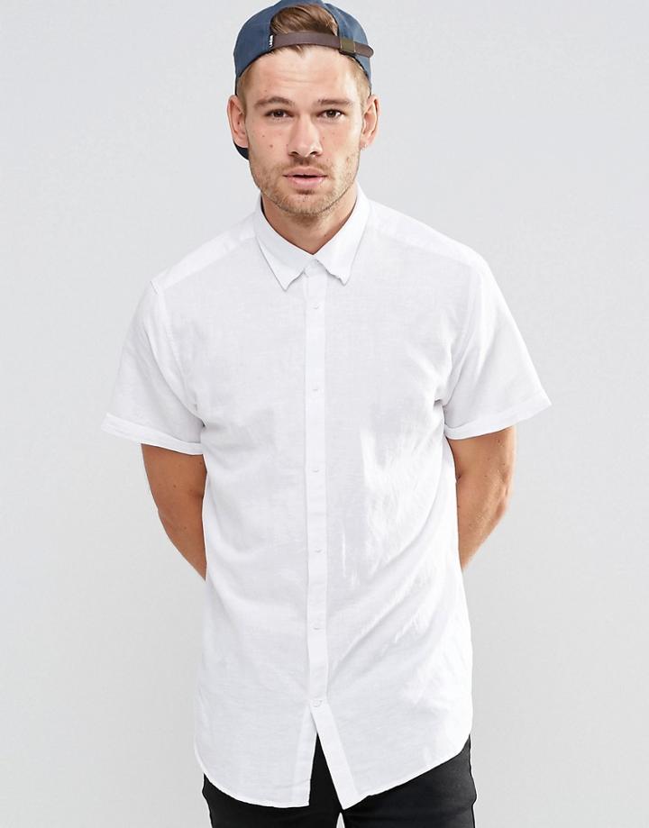 Selected Homme Short Sleeve Linen Mix Shirt - White