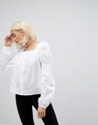 Asos Cotton Square Neck Top With Sleeve Detail - White