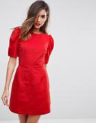 Asos Shift Dress With Puff Sleeve - Red