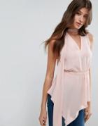 Asos Asymmetric Sleeveless Top With Scarf Detail - Pink