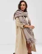 Asos Design Oversized Wool Scarf With Tassels In Camel-beige