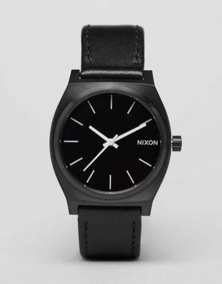 Nixon Time Teller Leather Watch In Black - Black