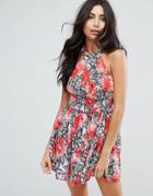 Asos Rose Lace Print High Neck Waisted Beach Dress - Multi