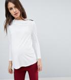 Asos Maternity High Drape Neck Top With Button Detail - White