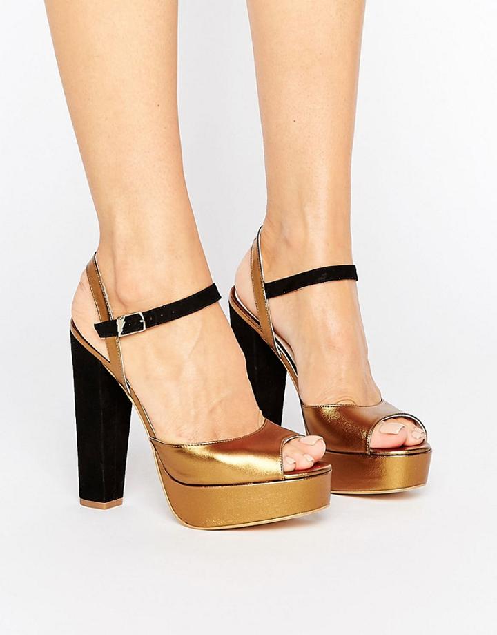 Terry De Havilland Coco Bronze Leather Platform Heeled Sandals - Black