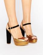 Terry De Havilland Coco Bronze Leather Platform Heeled Sandals - Black